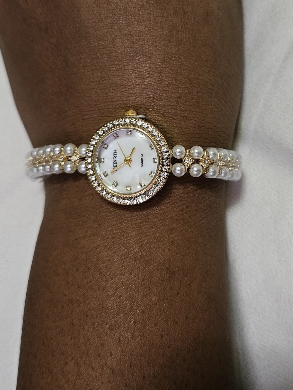 Pearl Accent Gold-Tone Women's Bracelet Watch